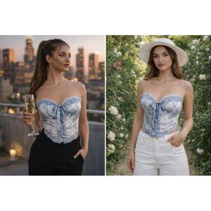 Cotton Candy LA Women Strapless Corset Top Blue M Fairy Coquette Quiet Luxury